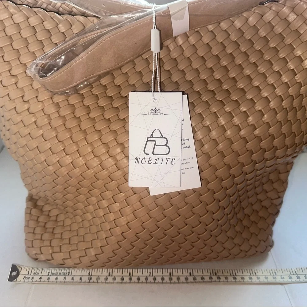 Woven Shoulder Bag for Women, Vegan Leather Tote Large Summer